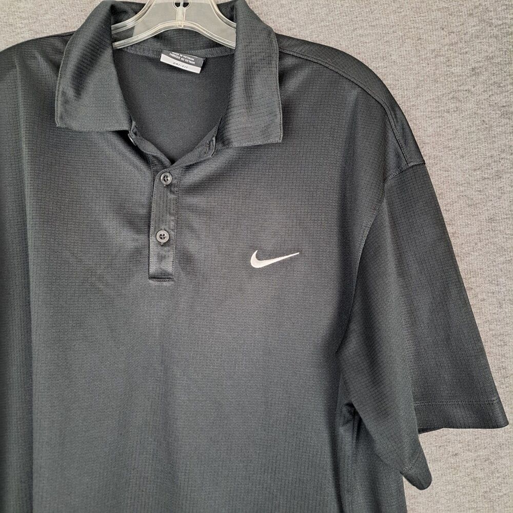 Nike Golf Dri Fit XL Black Ripstop Swoosh Men's Polo Shirt Athletic